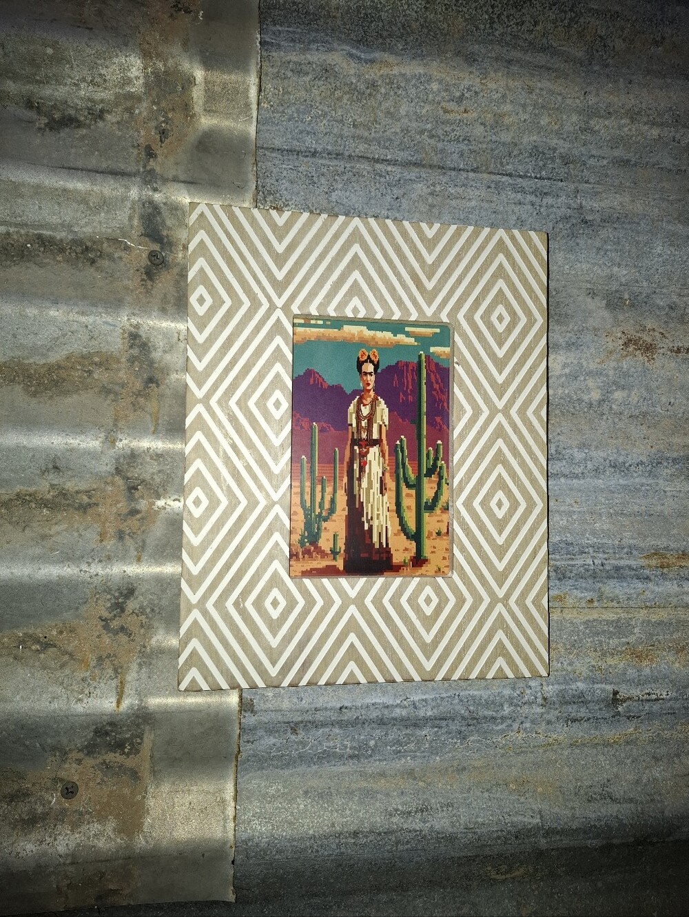 8 Bit Frida in Desert Framed Mini Art Print By Neon Nicho